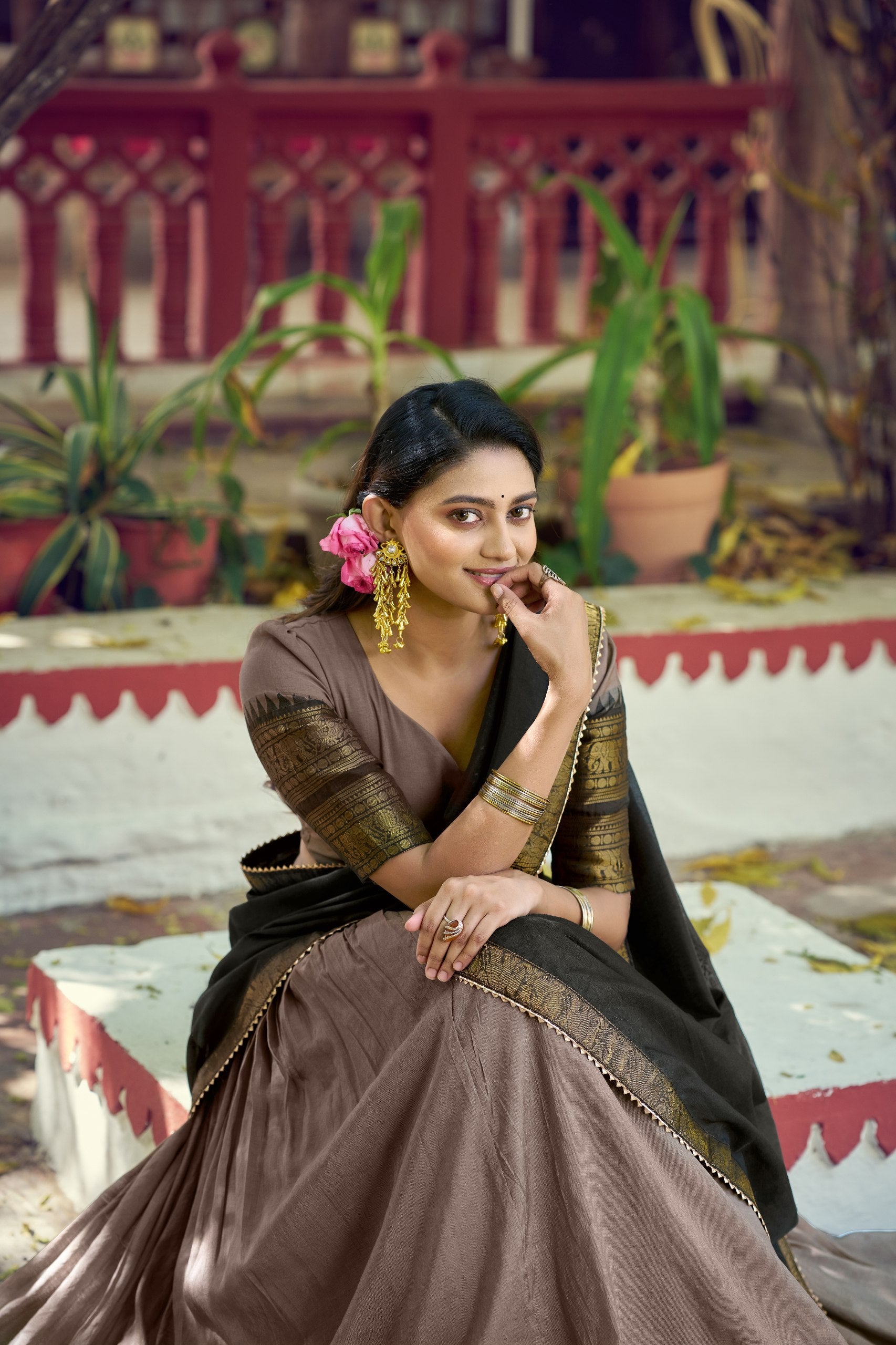 Traditional South Collection Poly Cotton Lehenga Choli in Red