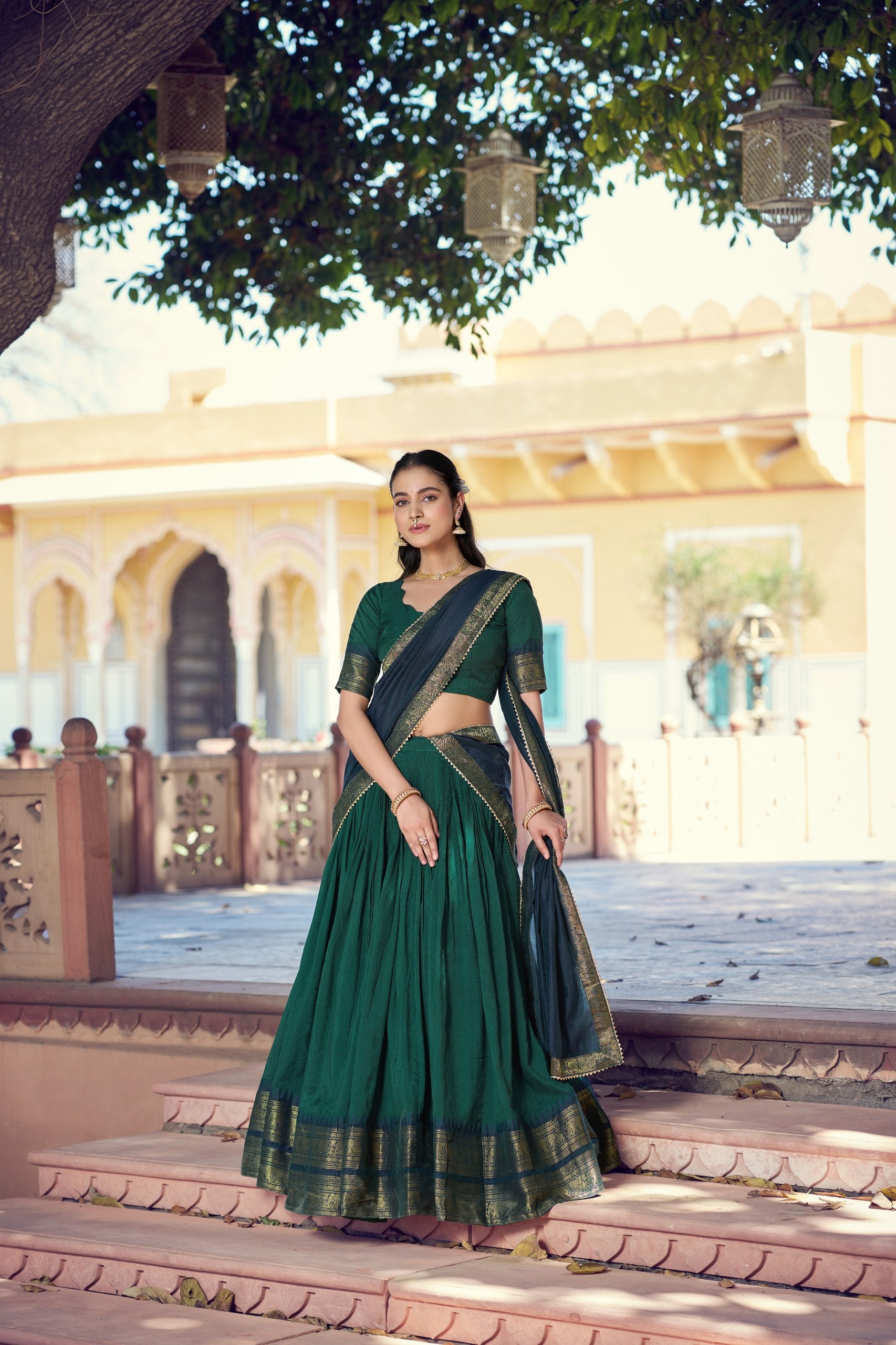 Traditional South Collection Poly Cotton Lehenga Choli in Red