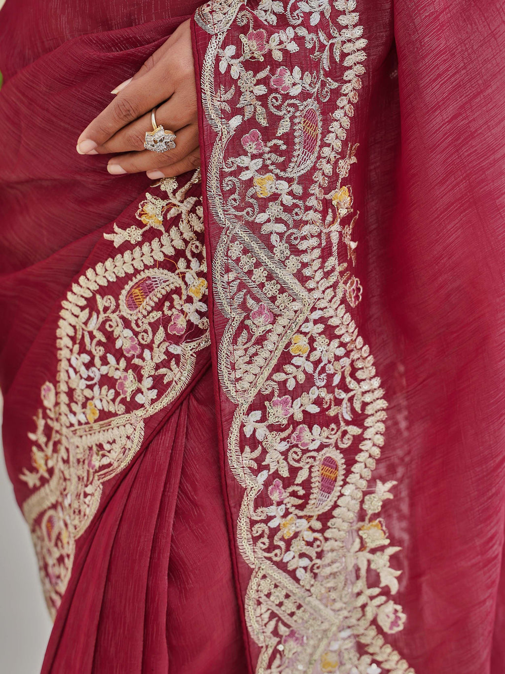 Red Classic Sequins Organza Festive Wear Saree With Blouse