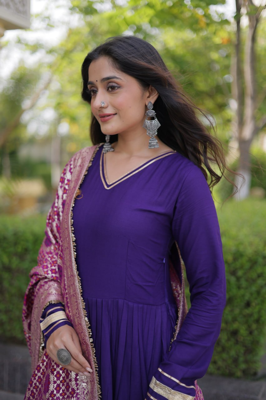 Reyon Gota Patti Gown with Viscose Jacquard Dupatta