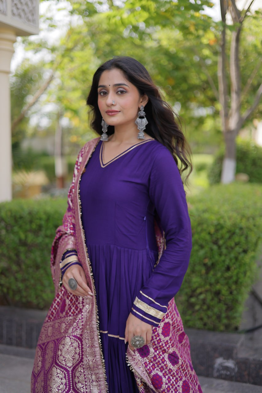 Reyon Gota Patti Gown with Viscose Jacquard Dupatta