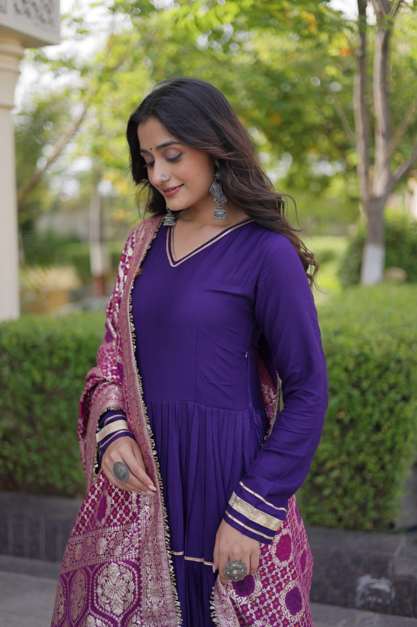 Reyon Gota Patti Gown with Viscose Jacquard Dupatta