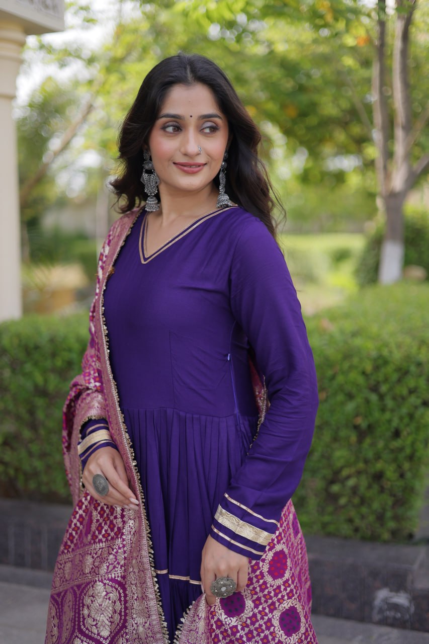 Reyon Gota Patti Gown with Viscose Jacquard Dupatta