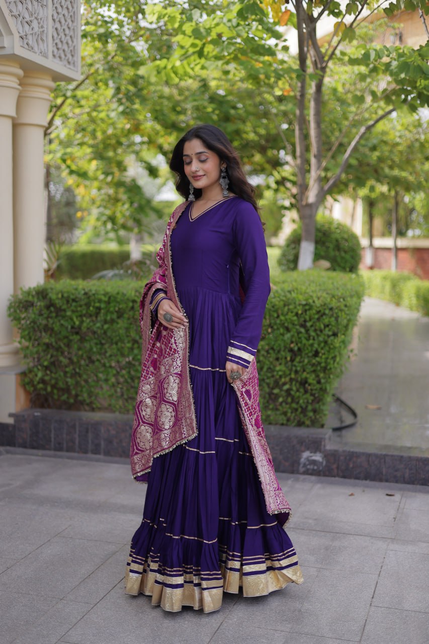 Reyon Gota Patti Gown with Viscose Jacquard Dupatta