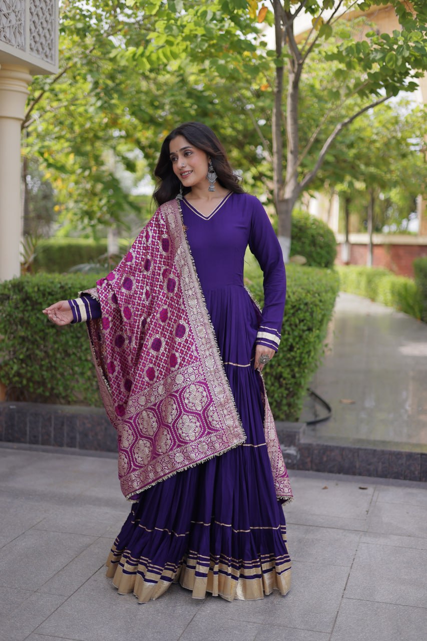 Reyon Gota Patti Gown with Viscose Jacquard Dupatta