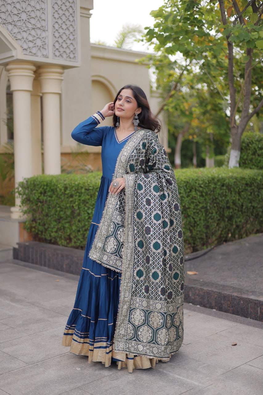 Reyon Gota Patti Gown with Viscose Jacquard Dupatta