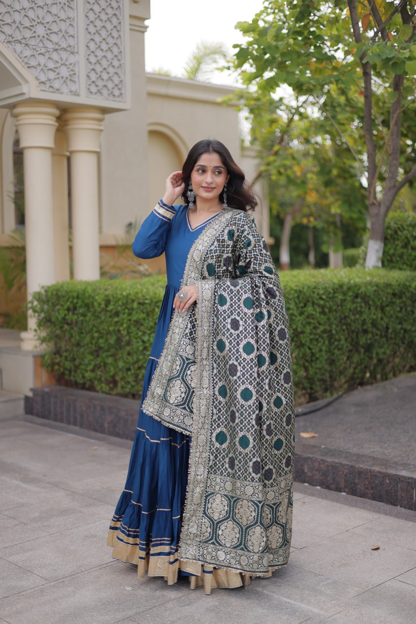 Reyon Gota Patti Gown with Viscose Jacquard Dupatta