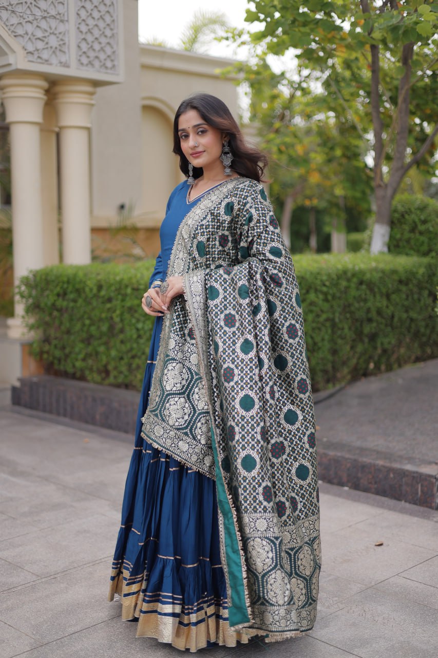 Reyon Gota Patti Gown with Viscose Jacquard Dupatta