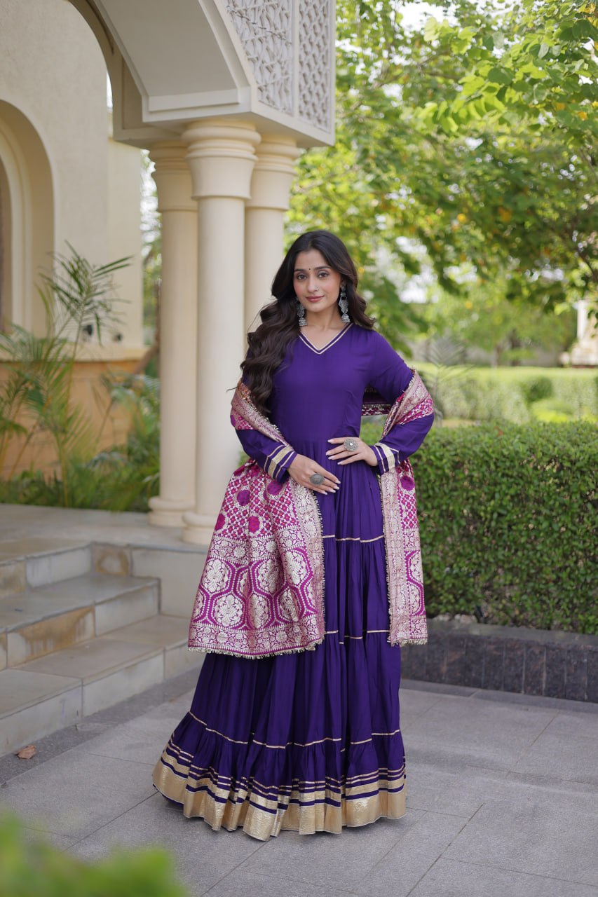 Reyon Gota Patti Gown with Viscose Jacquard Dupatta