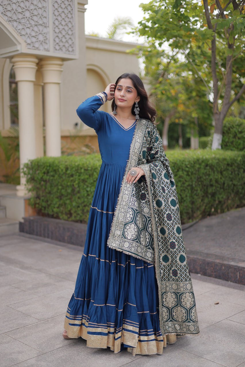 Reyon Gota Patti Gown with Viscose Jacquard Dupatta