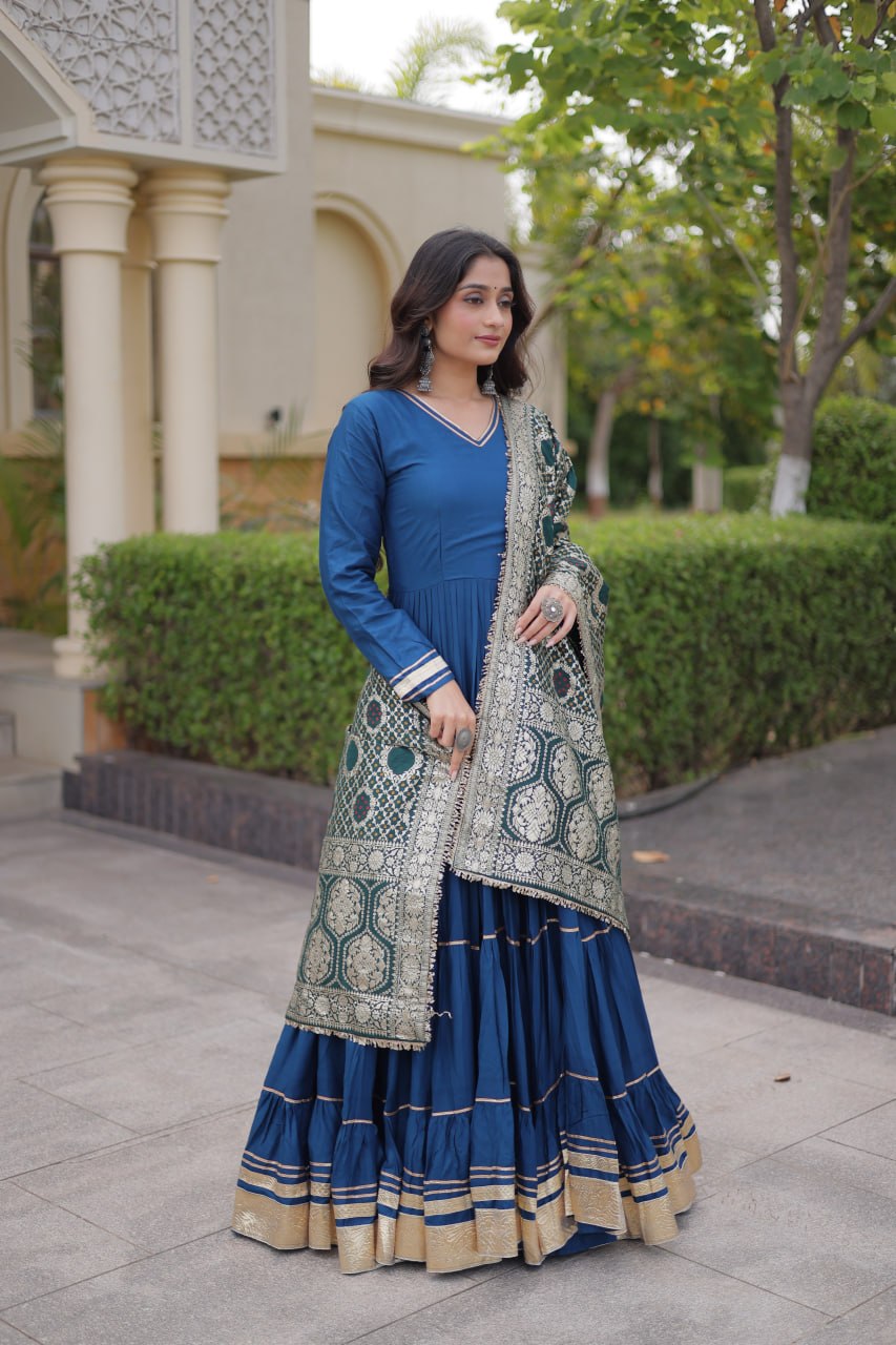 Reyon Gota Patti Gown with Viscose Jacquard Dupatta