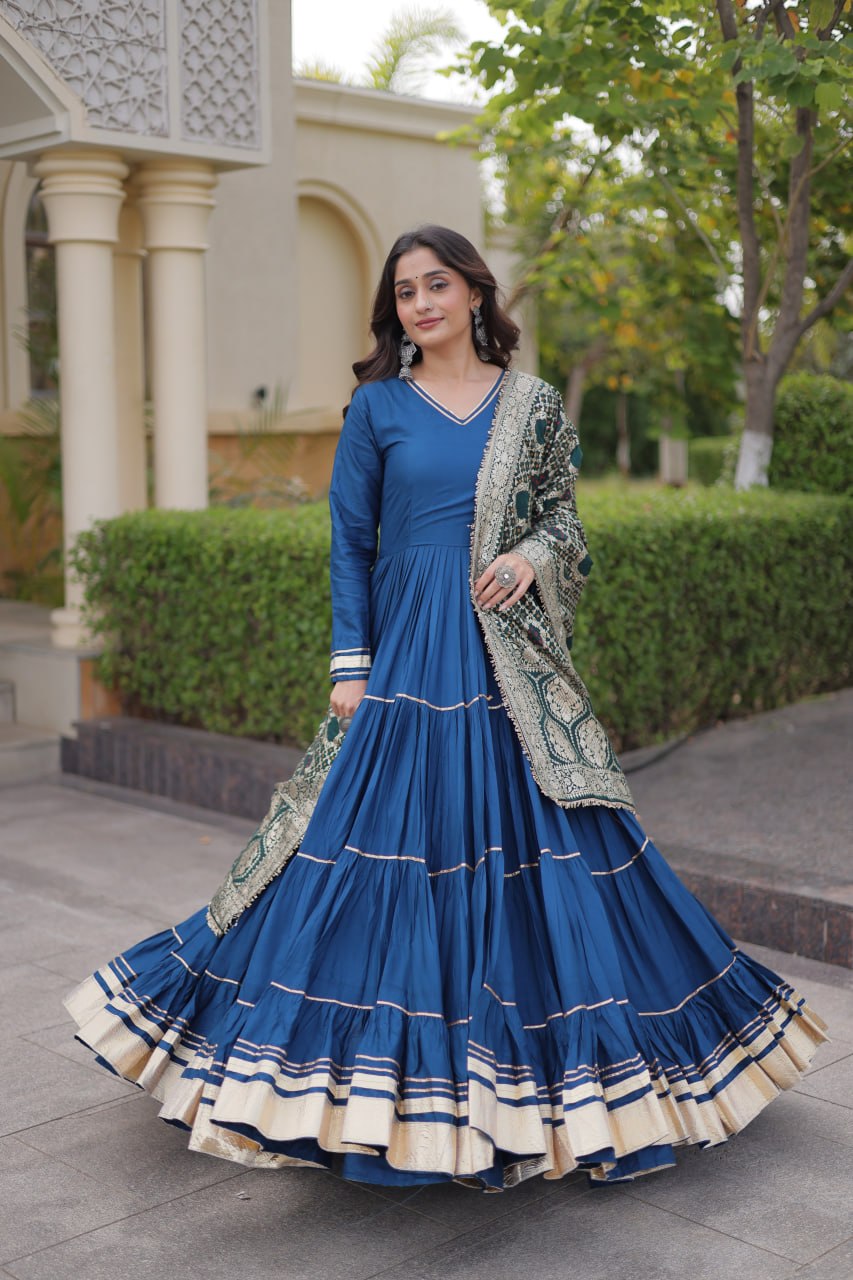 Reyon Gota Patti Gown with Viscose Jacquard Dupatta