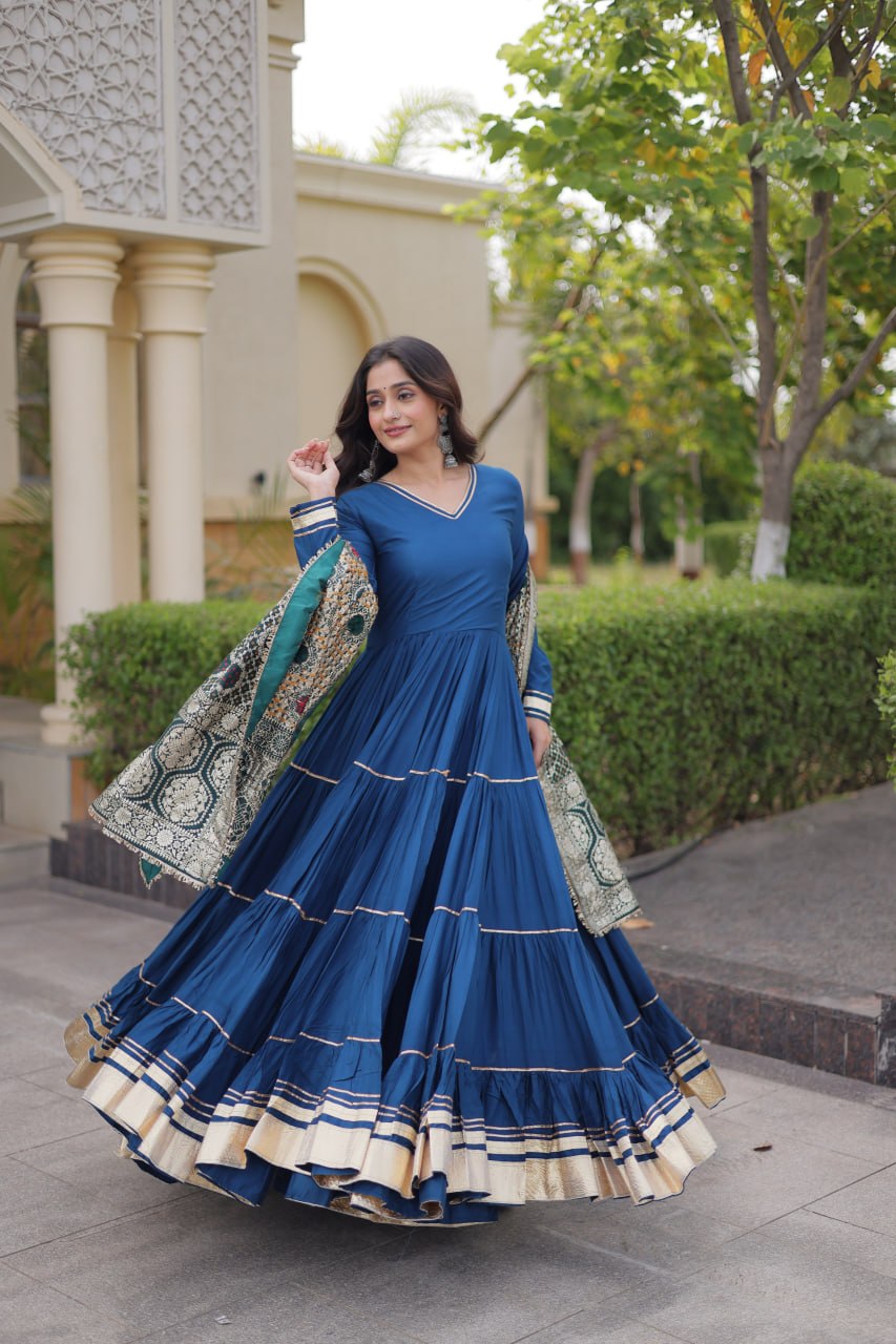 Reyon Gota Patti Gown with Viscose Jacquard Dupatta