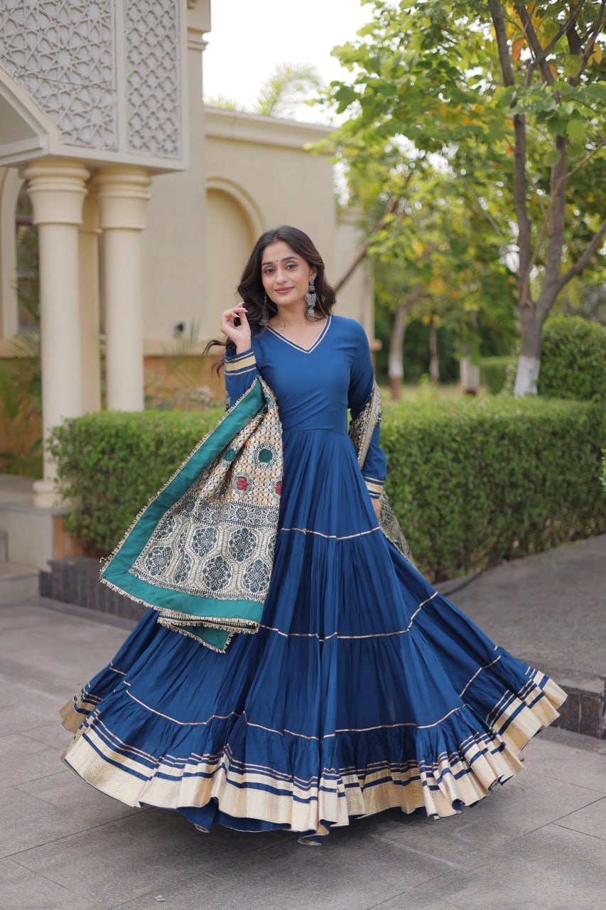Reyon Gota Patti Gown with Viscose Jacquard Dupatta