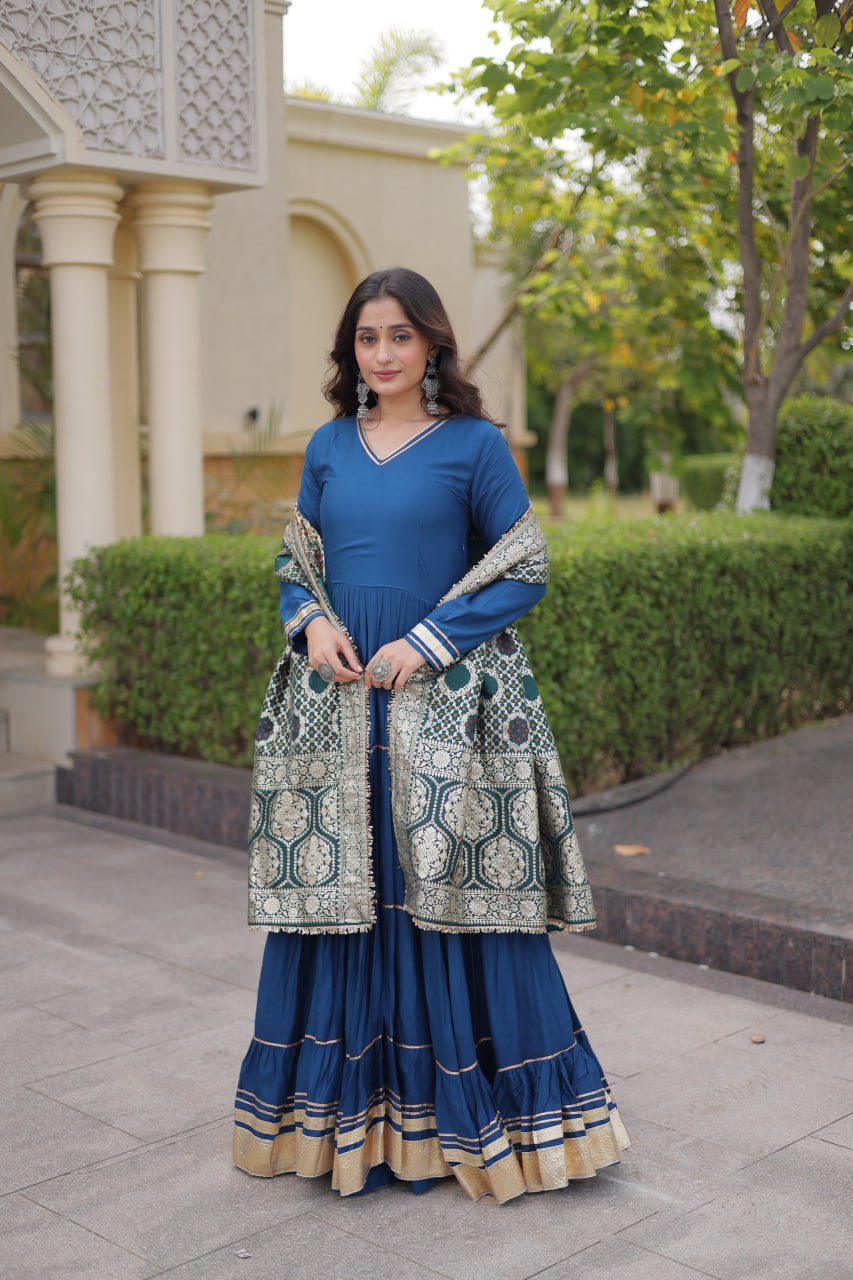 Reyon Gota Patti Gown with Viscose Jacquard Dupatta