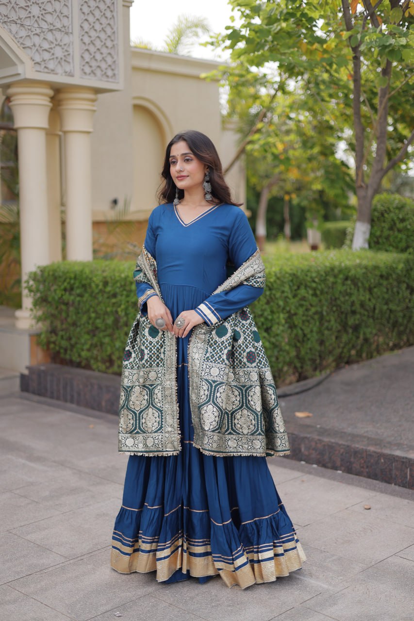 Reyon Gota Patti Gown with Viscose Jacquard Dupatta