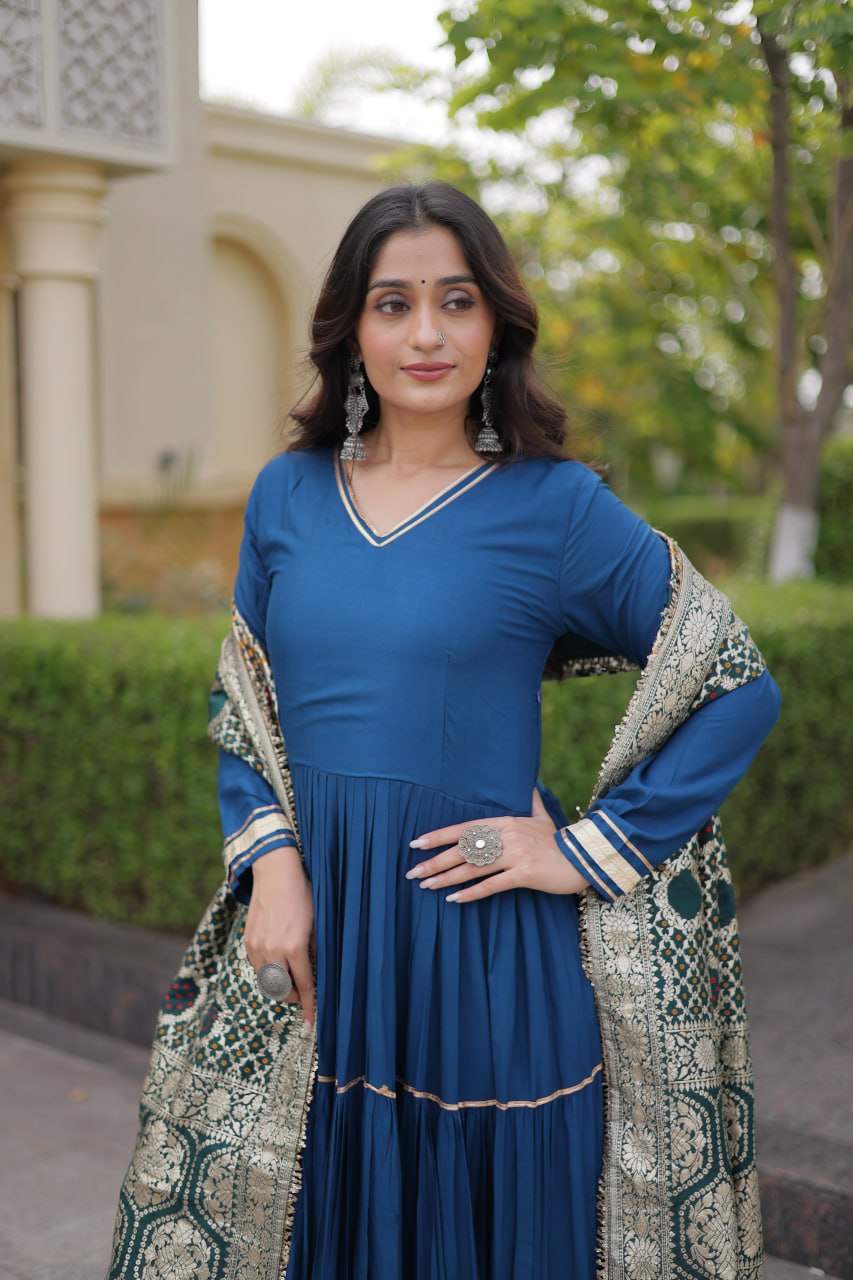 Reyon Gota Patti Gown with Viscose Jacquard Dupatta