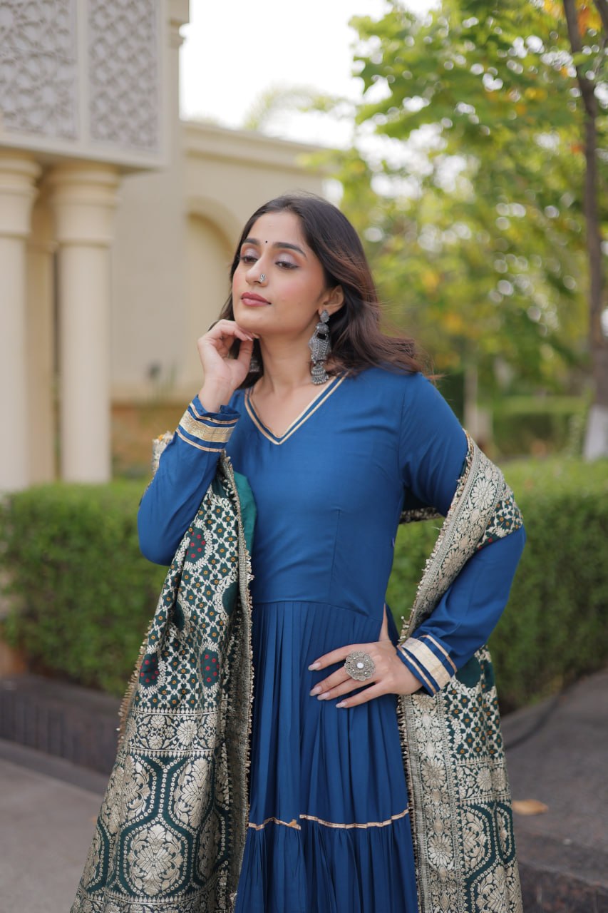 Reyon Gota Patti Gown with Viscose Jacquard Dupatta