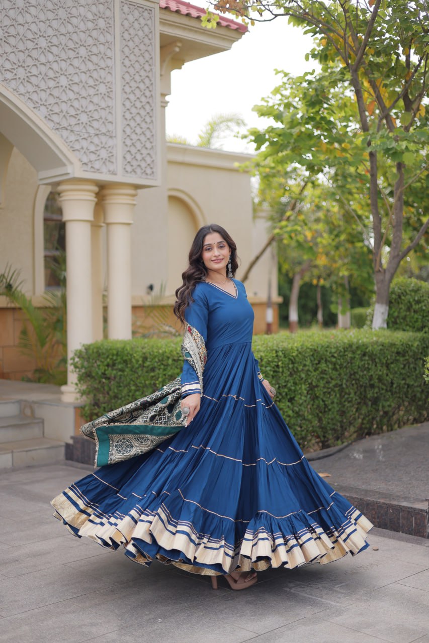 Reyon Gota Patti Gown with Viscose Jacquard Dupatta