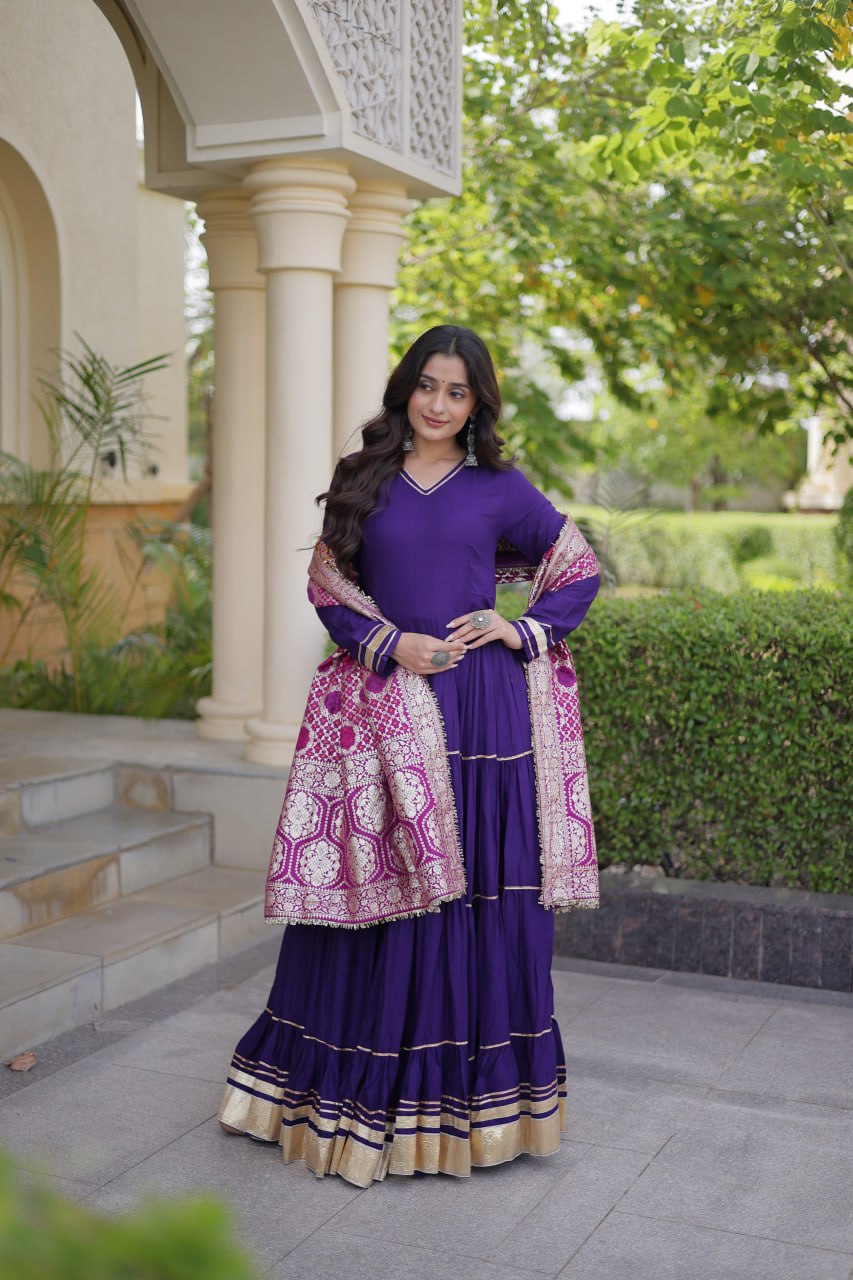Reyon Gota Patti Gown with Viscose Jacquard Dupatta