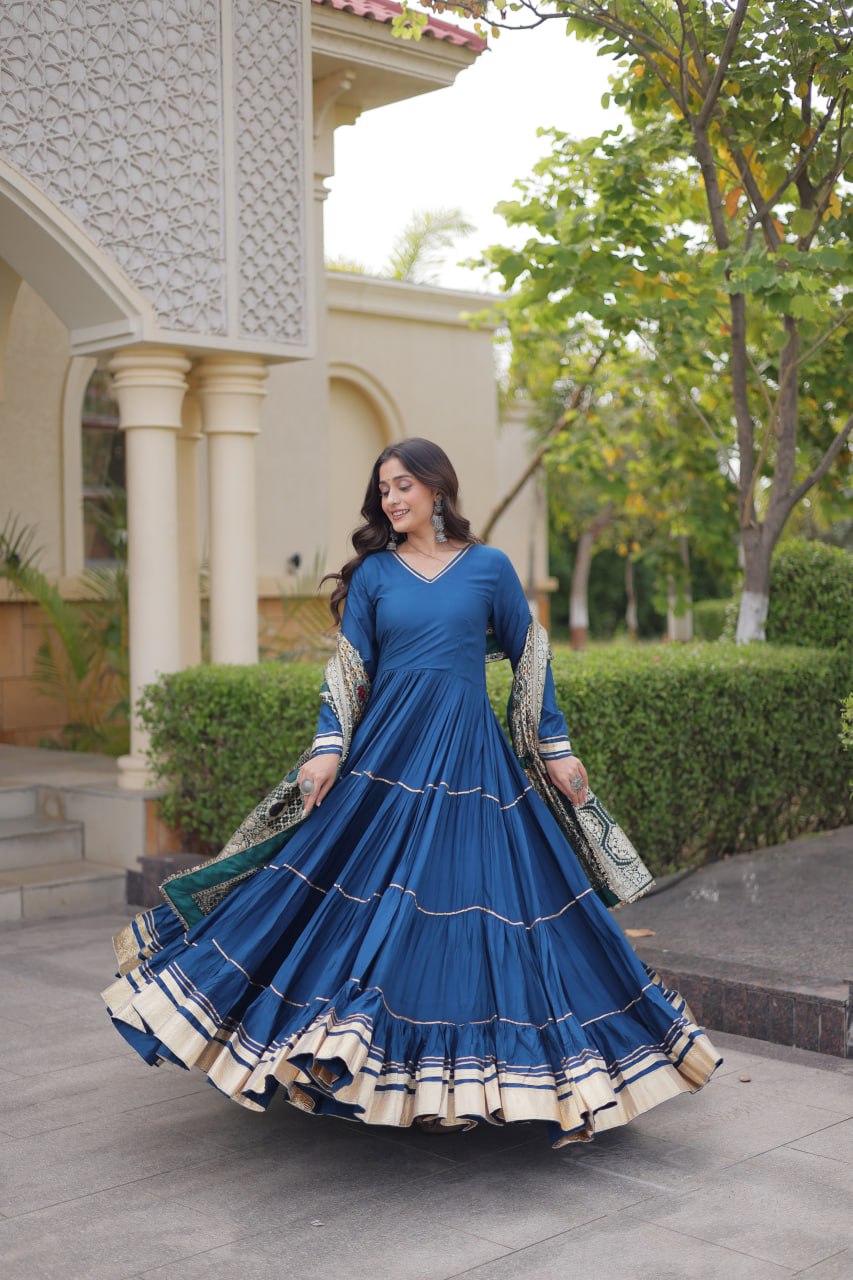 Reyon Gota Patti Gown with Viscose Jacquard Dupatta