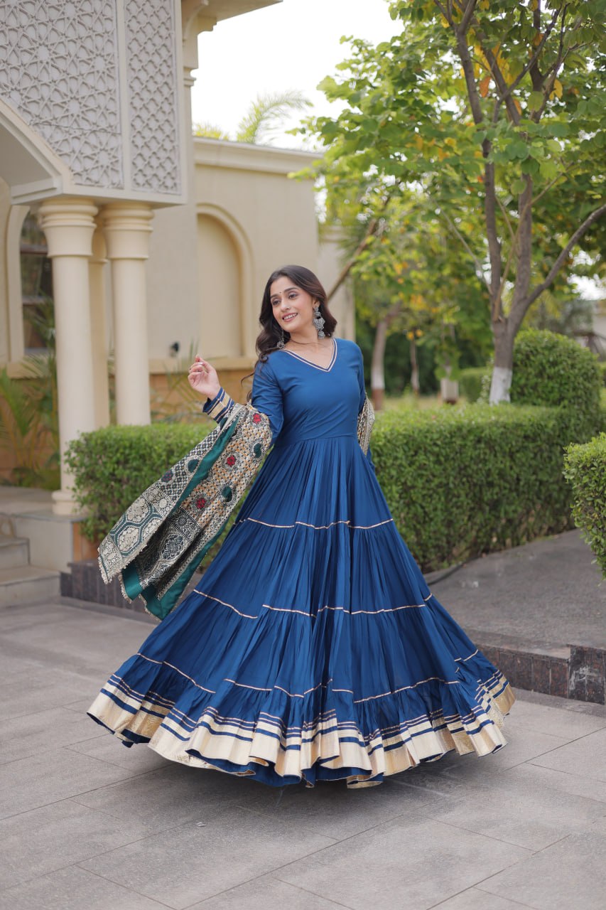 Reyon Gota Patti Gown with Viscose Jacquard Dupatta