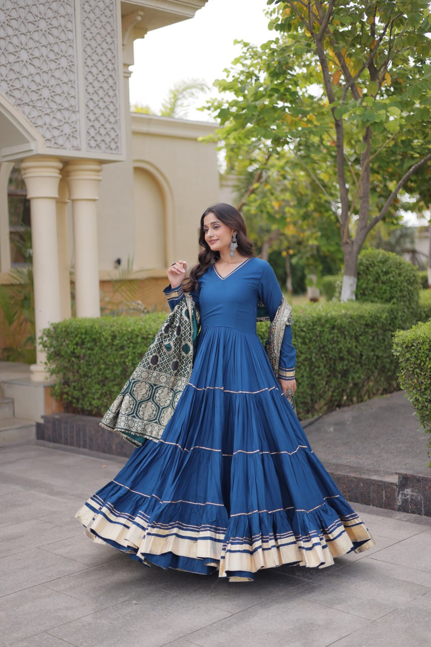 Reyon Gota Patti Gown with Viscose Jacquard Dupatta