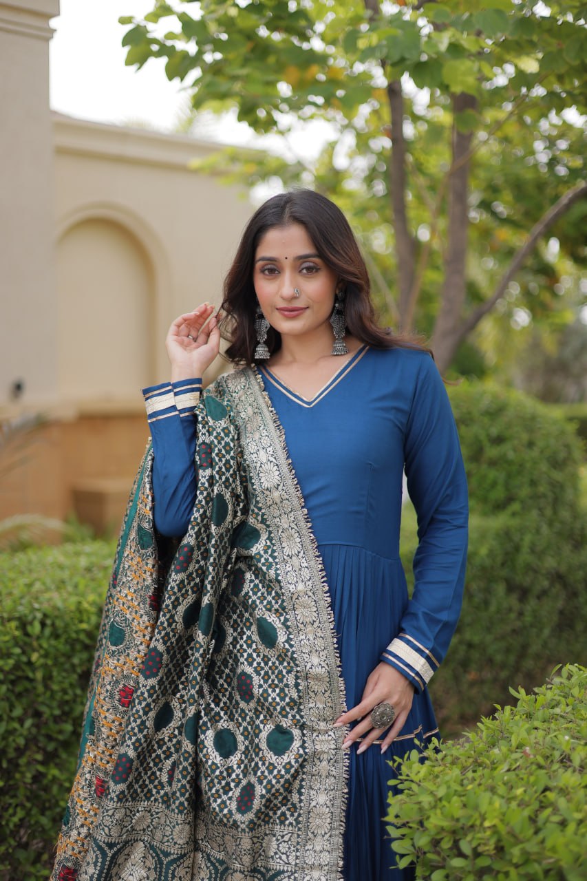 Reyon Gota Patti Gown with Viscose Jacquard Dupatta