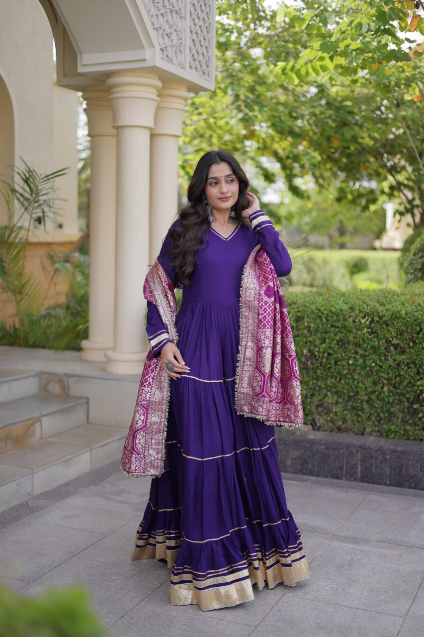 Reyon Gota Patti Gown with Viscose Jacquard Dupatta