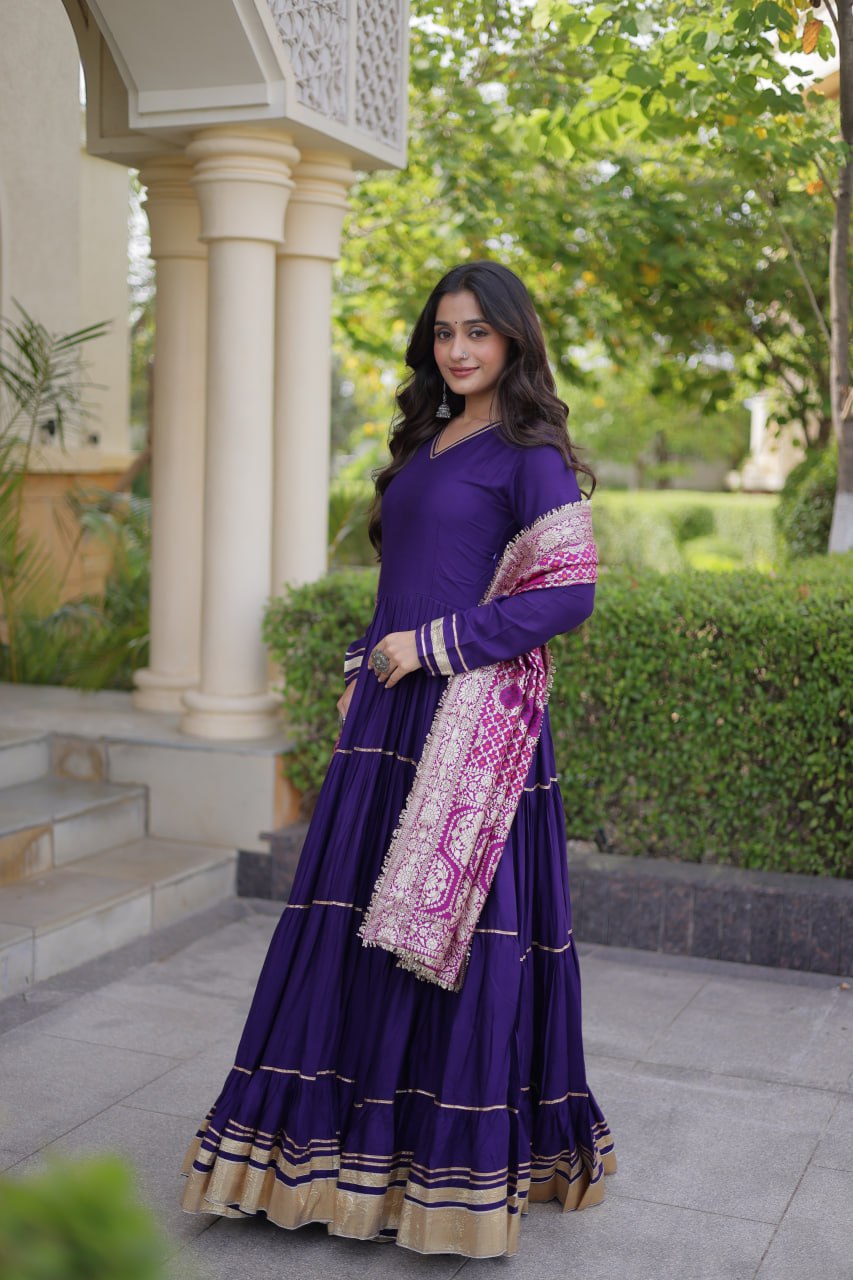 Reyon Gota Patti Gown with Viscose Jacquard Dupatta