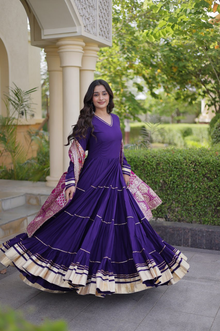 Reyon Gota Patti Gown with Viscose Jacquard Dupatta