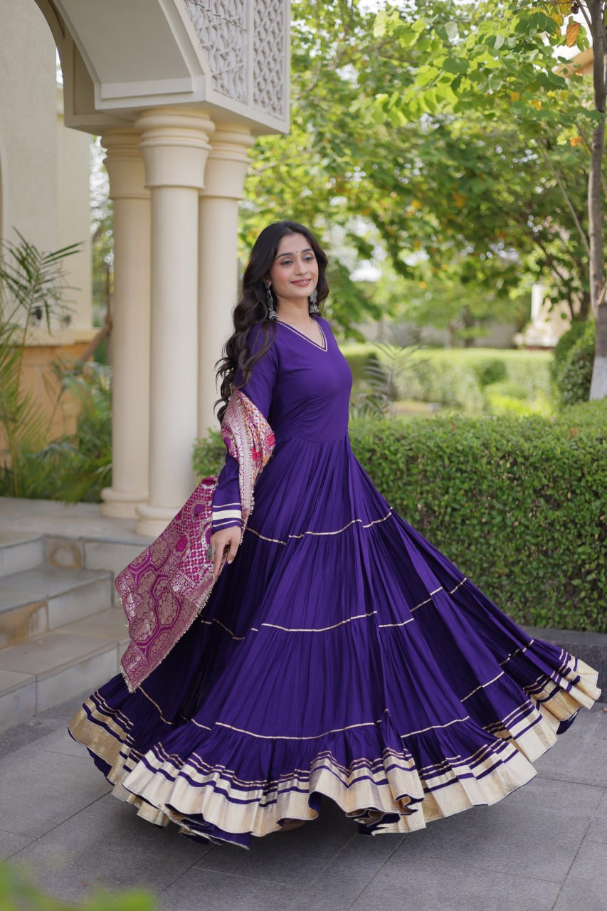 Reyon Gota Patti Gown with Viscose Jacquard Dupatta