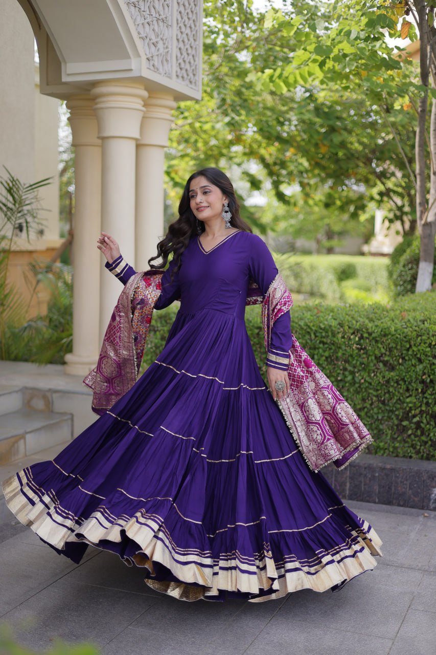 Reyon Gota Patti Gown with Viscose Jacquard Dupatta