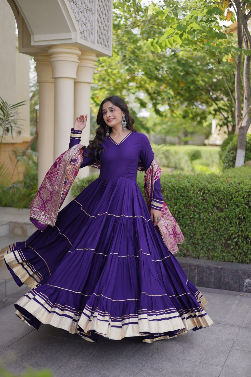 Reyon Gota Patti Gown with Viscose Jacquard Dupatta