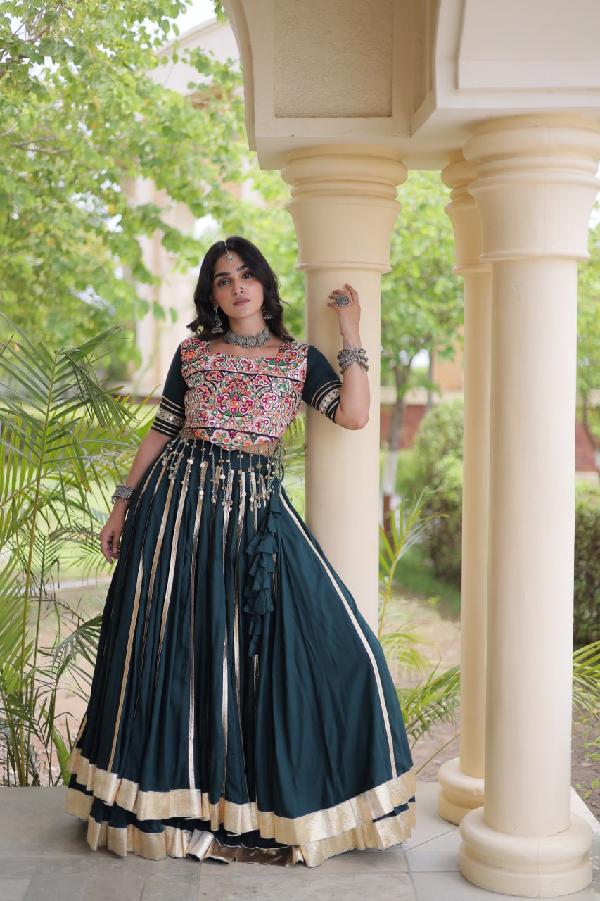 Reyon Gota Patti Lehenga Choli with Gamthi Embroidered Blouse