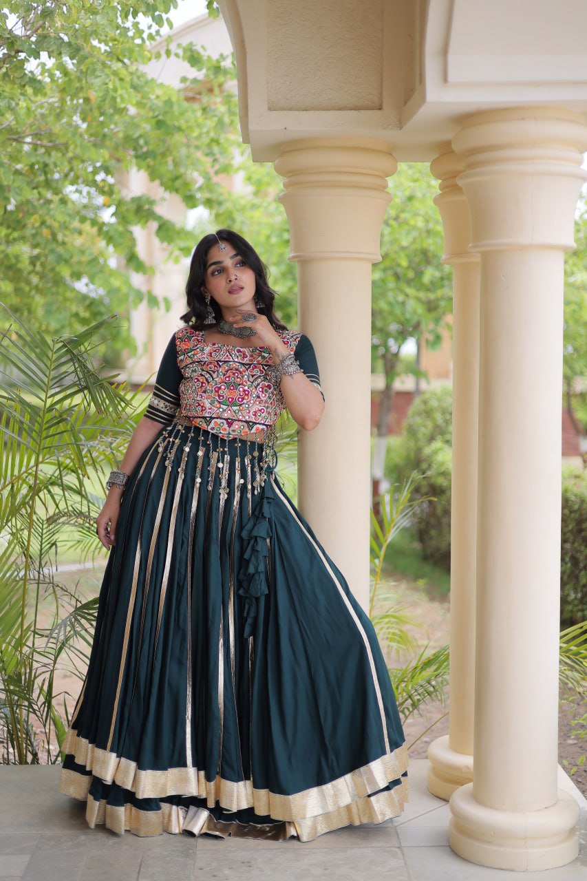 Reyon Gota Patti Lehenga Choli with Gamthi Embroidered Blouse