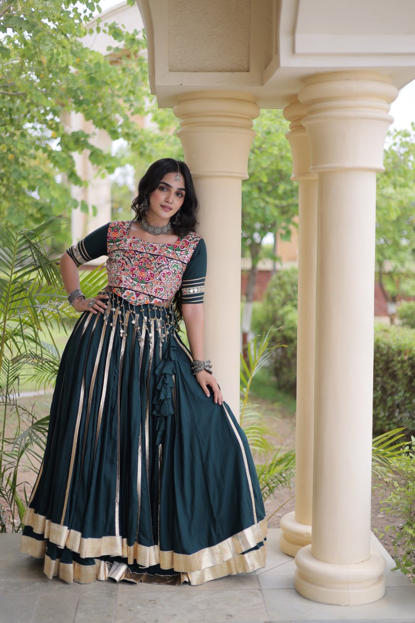 Reyon Gota Patti Lehenga Choli with Gamthi Embroidered Blouse