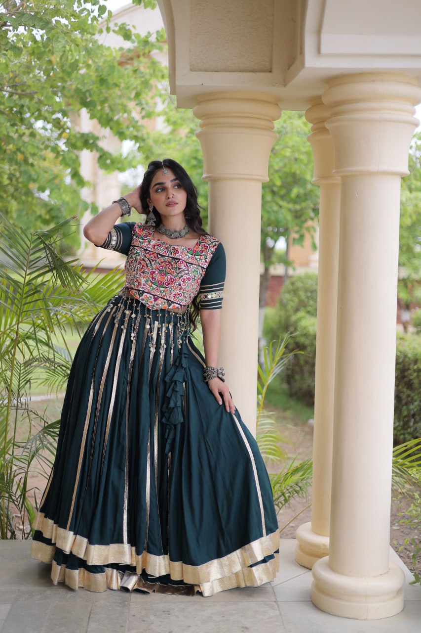 Reyon Gota Patti Lehenga Choli with Gamthi Embroidered Blouse