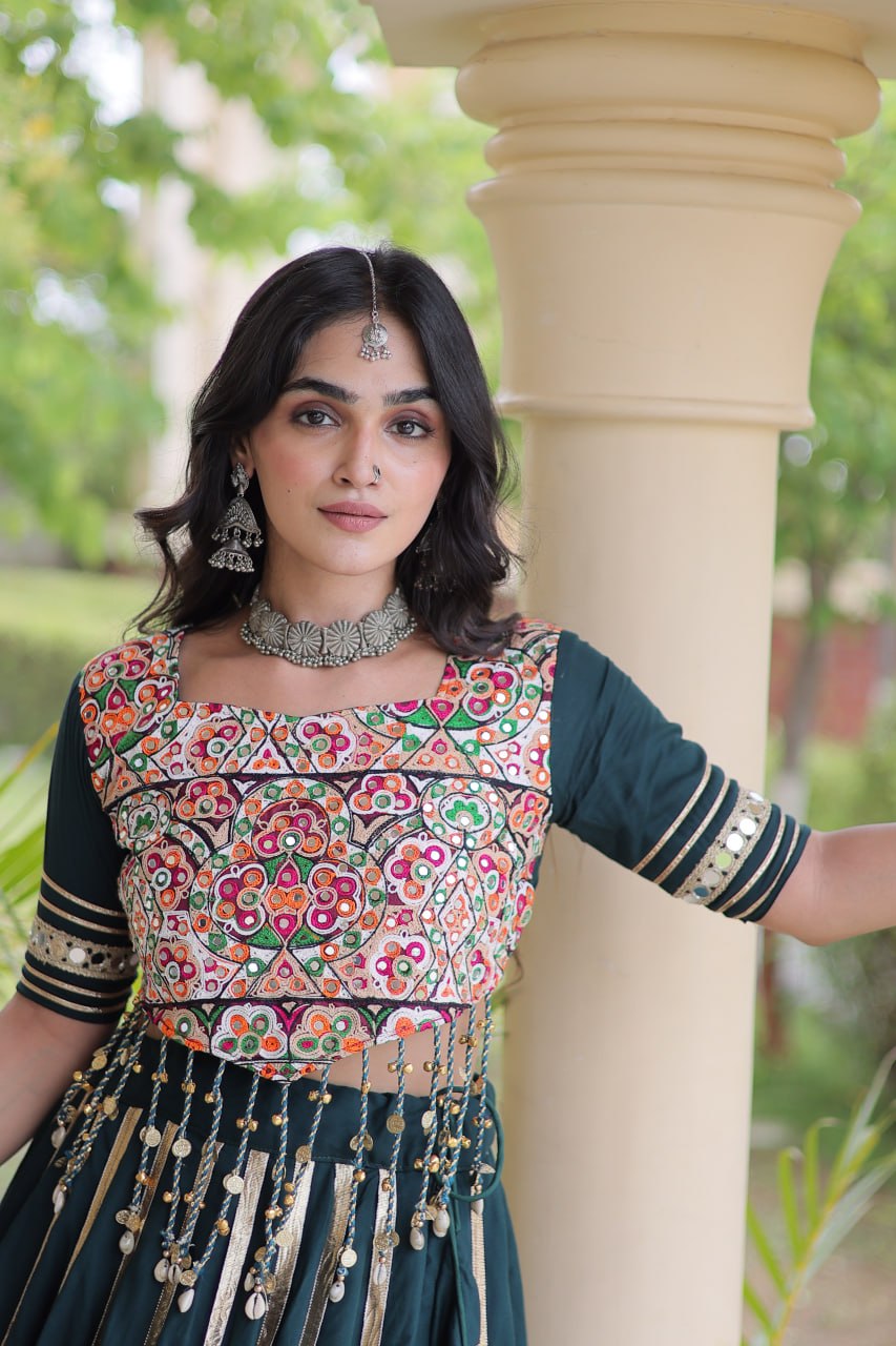 Reyon Gota Patti Lehenga Choli with Gamthi Embroidered Blouse