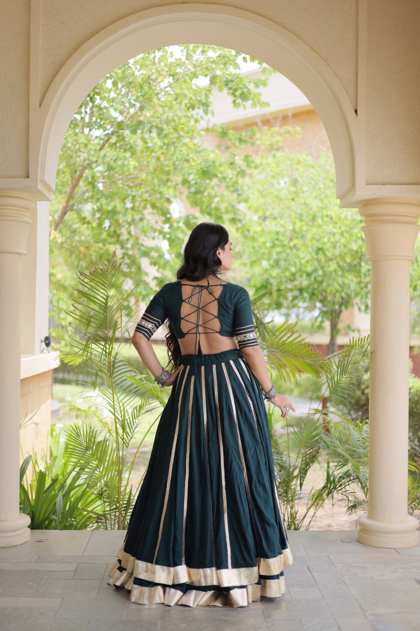 Reyon Gota Patti Lehenga Choli with Gamthi Embroidered Blouse