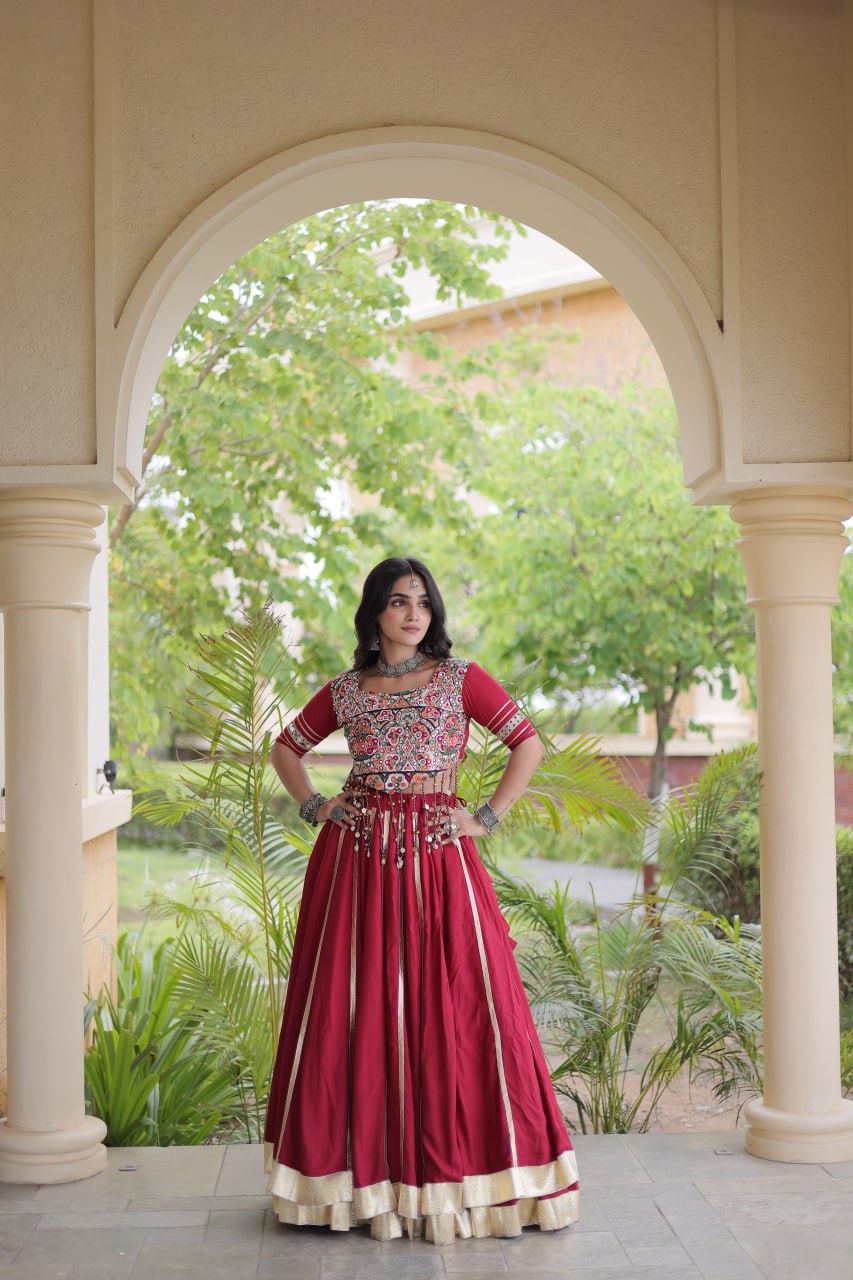 Reyon Gota Patti Lehenga Choli with Gamthi Embroidered Blouse