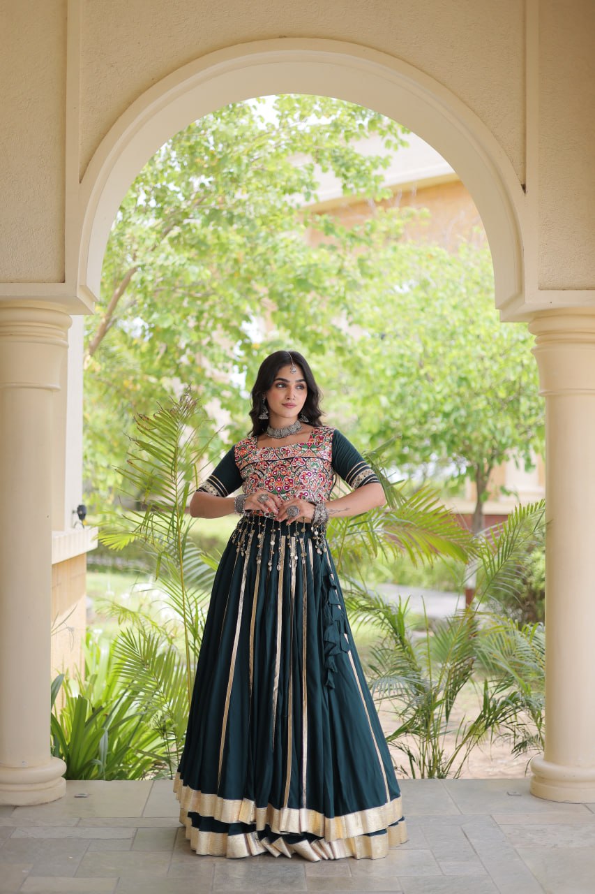 Reyon Gota Patti Lehenga Choli with Gamthi Embroidered Blouse
