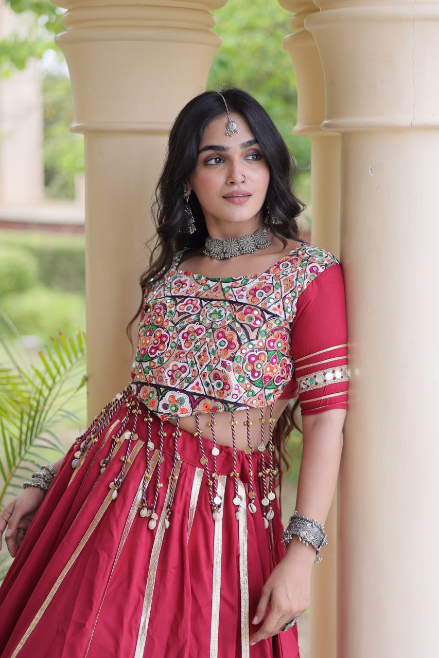 Reyon Gota Patti Lehenga Choli with Gamthi Embroidered Blouse
