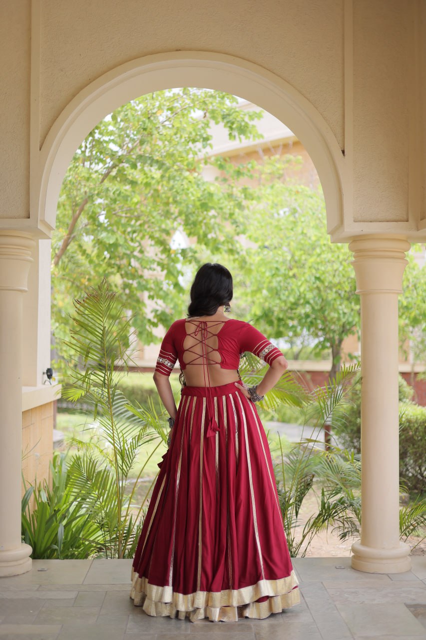Reyon Gota Patti Lehenga Choli with Gamthi Embroidered Blouse