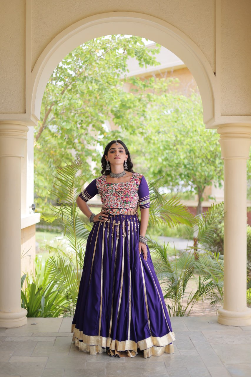 Reyon Gota Patti Lehenga Choli with Gamthi Embroidered Blouse