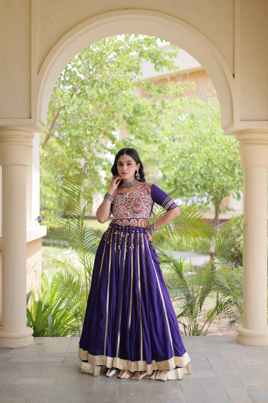 Reyon Gota Patti Lehenga Choli with Gamthi Embroidered Blouse