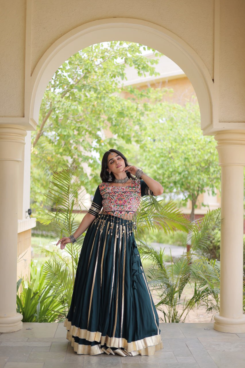 Reyon Gota Patti Lehenga Choli with Gamthi Embroidered Blouse