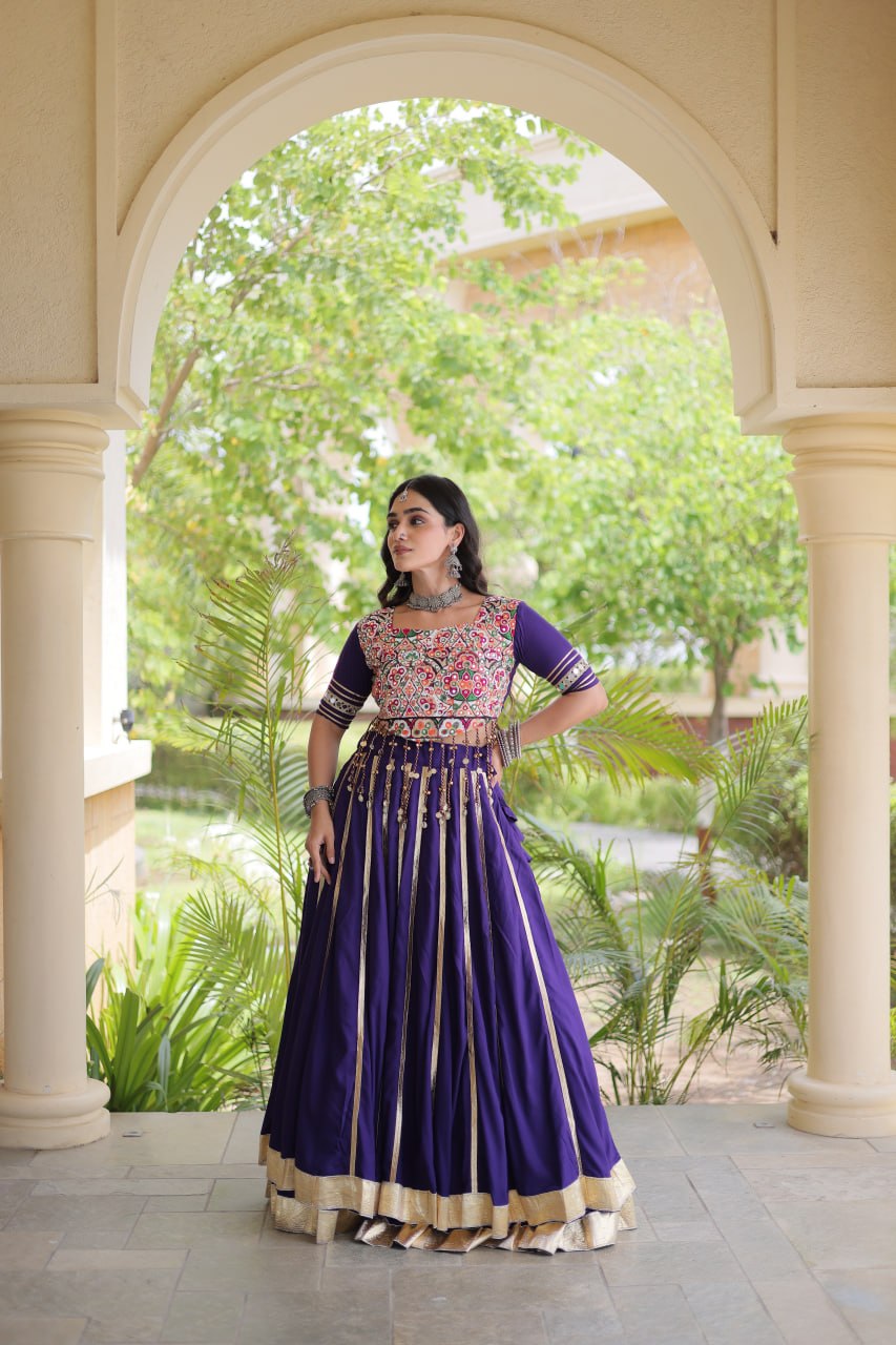 Reyon Gota Patti Lehenga Choli with Gamthi Embroidered Blouse