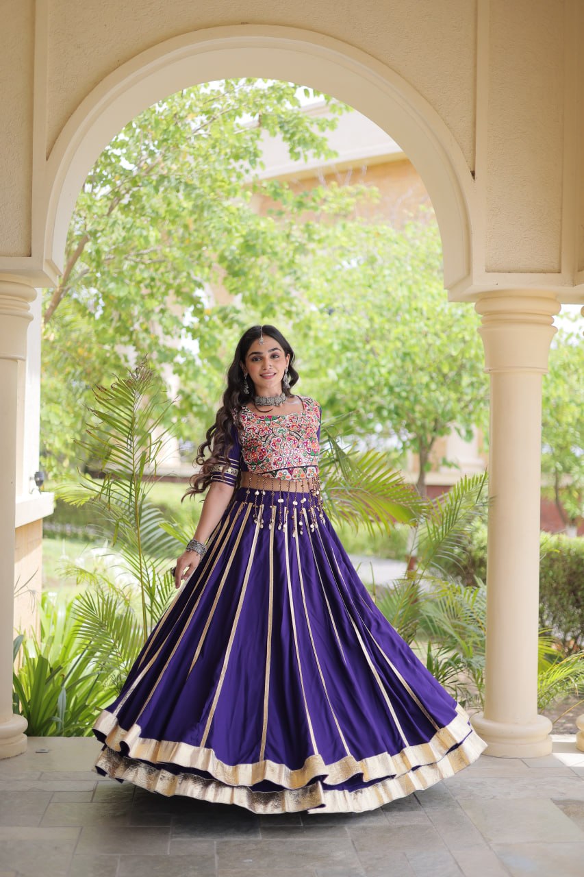 Reyon Gota Patti Lehenga Choli with Gamthi Embroidered Blouse