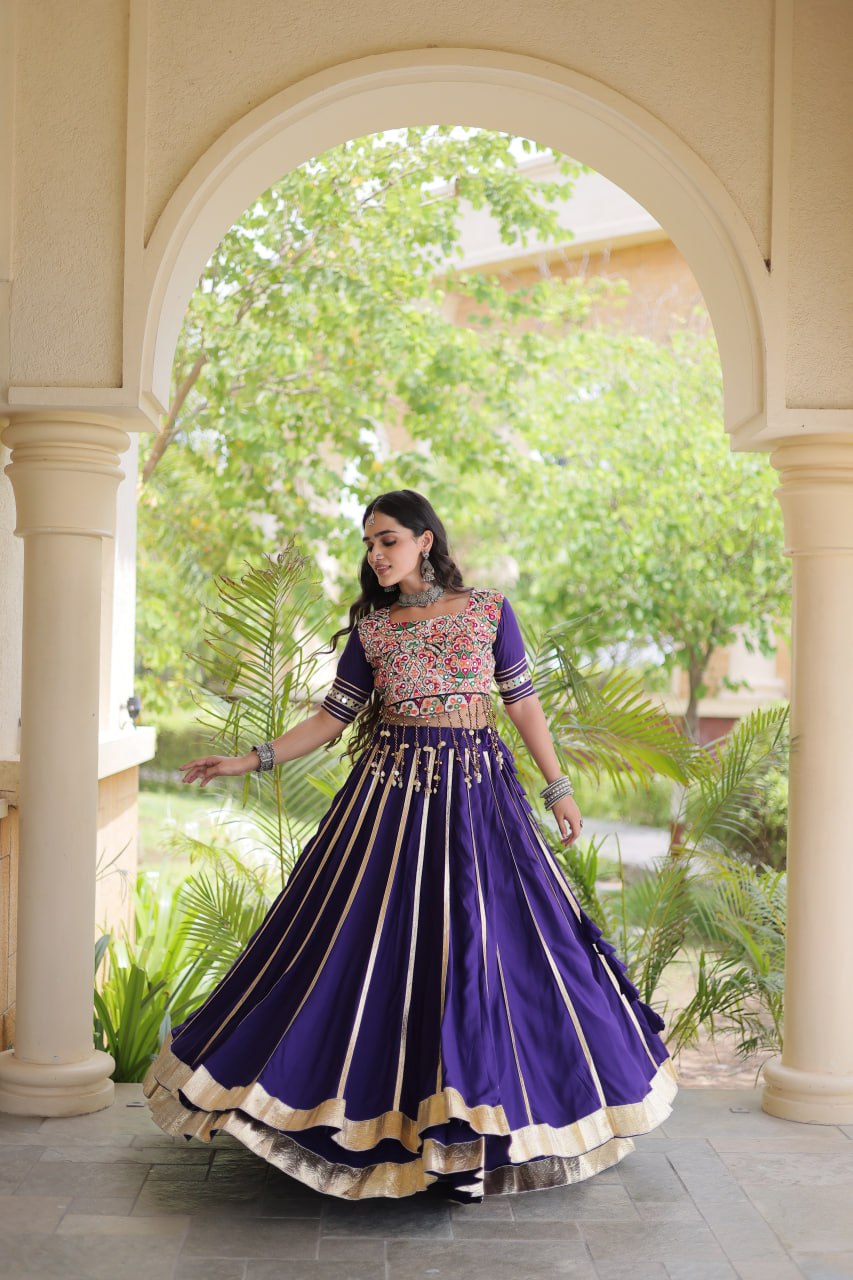 Reyon Gota Patti Lehenga Choli with Gamthi Embroidered Blouse